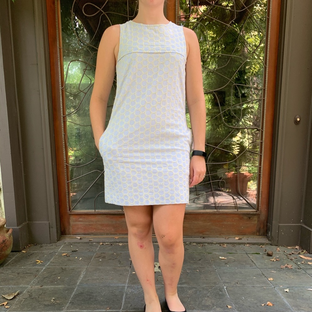Seersucker and eyelet J. Crew dress with pockets